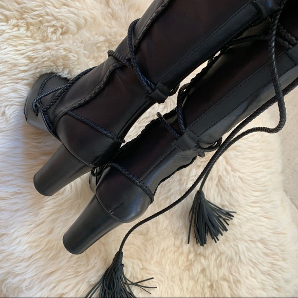 Ulla Johnson Atlas Moccasin Raven Black Bohemian Wrap Braided Knee Boots 5 - Picture 13 of 16